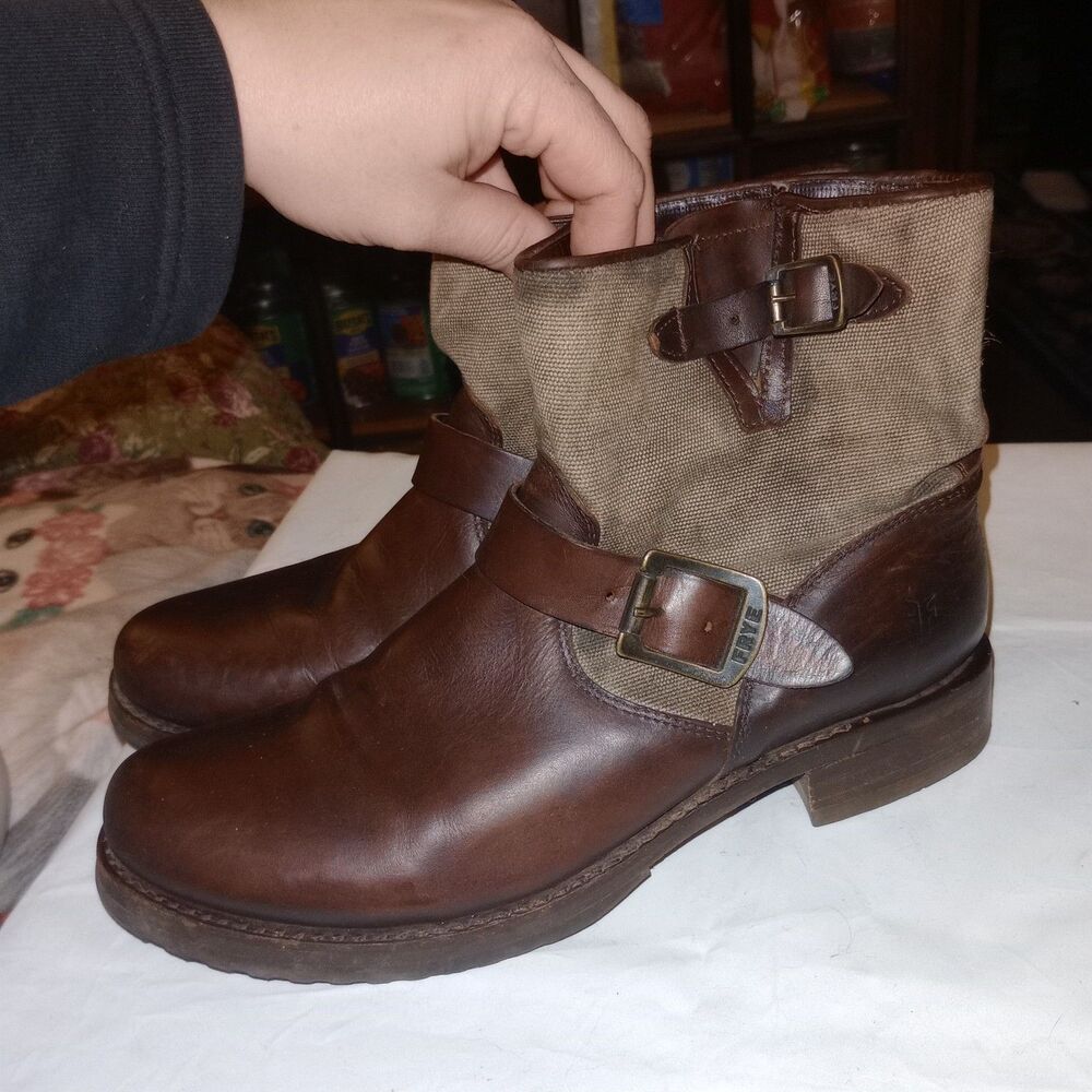 Frye Veronica Canvas Short Boots Women’s Size 10B Brown Leather Western Cowgirl - Picture 2 of 8